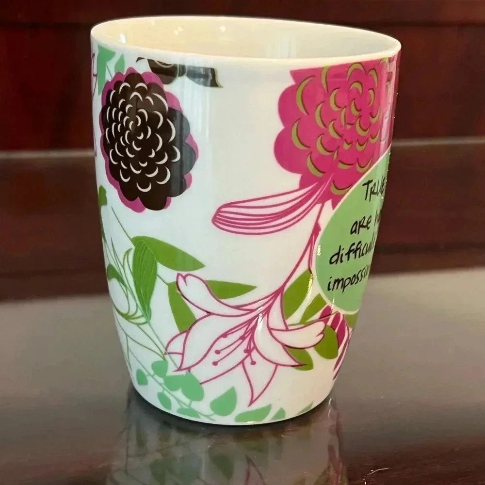Pier One 2013 “friends” coffee mug pink/green/brown floral design. Great gift!​